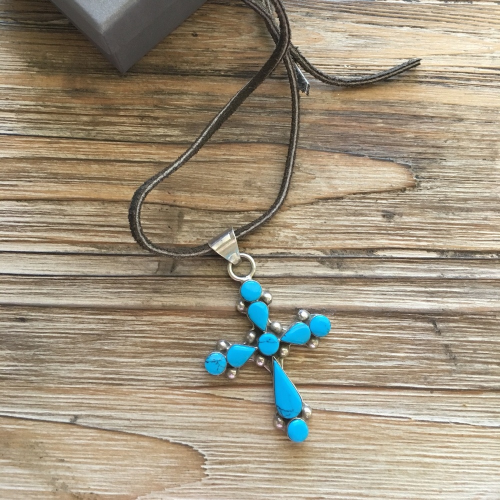 Sterling Silver & Turquoise Cross Pendant